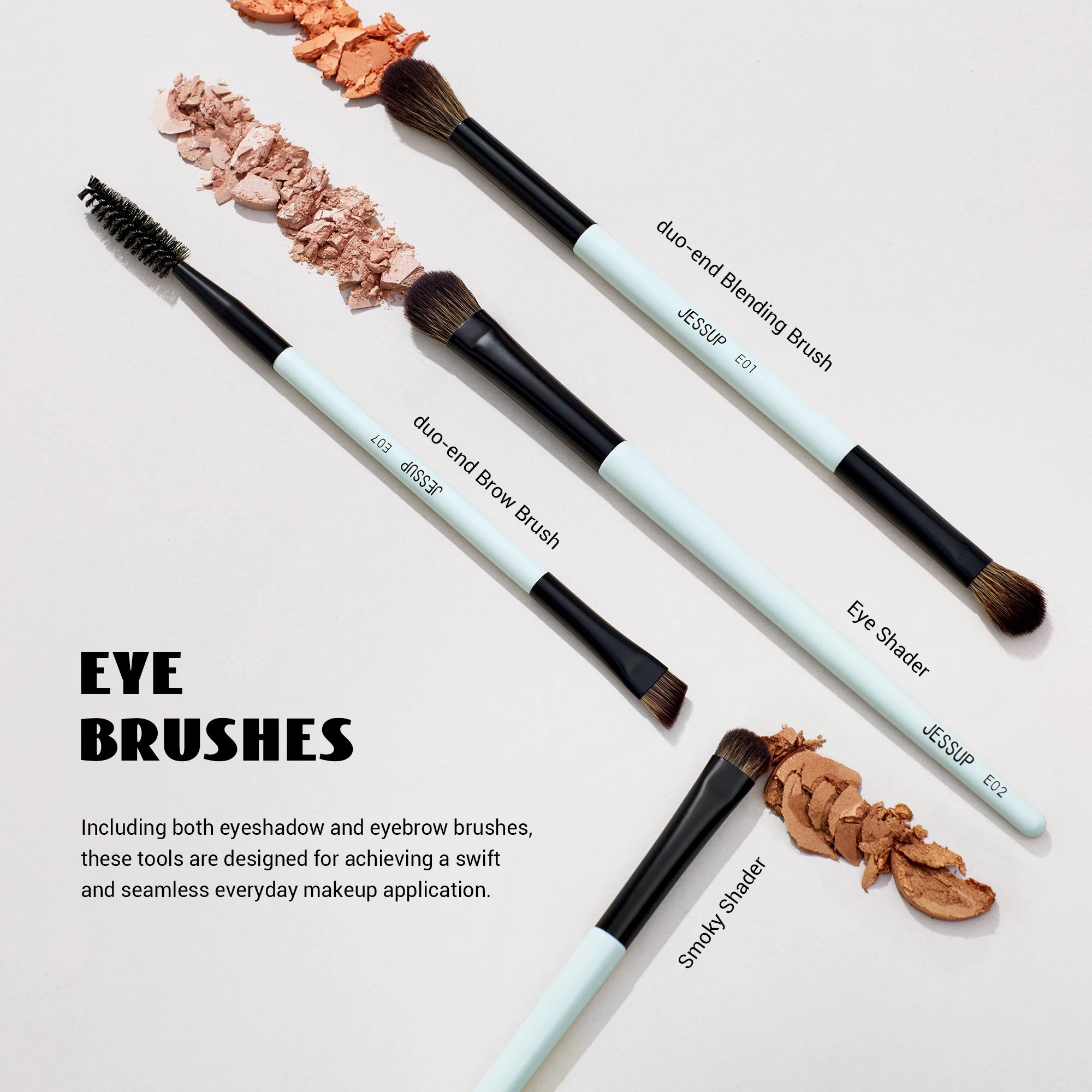 Nova Glam Essentials Double-Sided Brush Set – Bright Cyan Vegan Brushes for Multi-Use Makeup