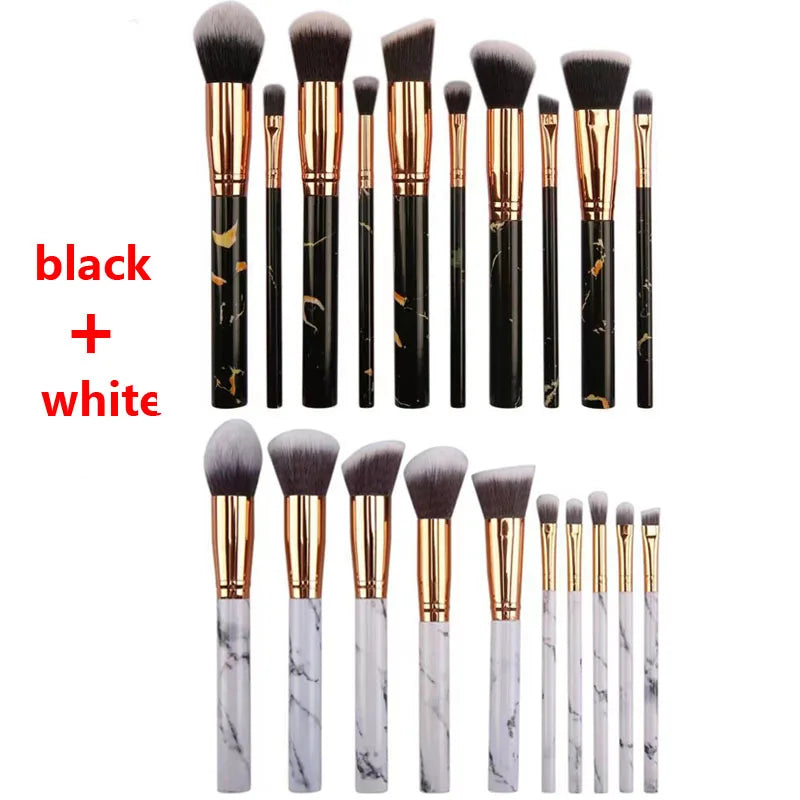 Nova Glam Essentials 10-Piece Marble Brush Set – Vegan Synthetic Kabuki & Eyeshadow Brushes