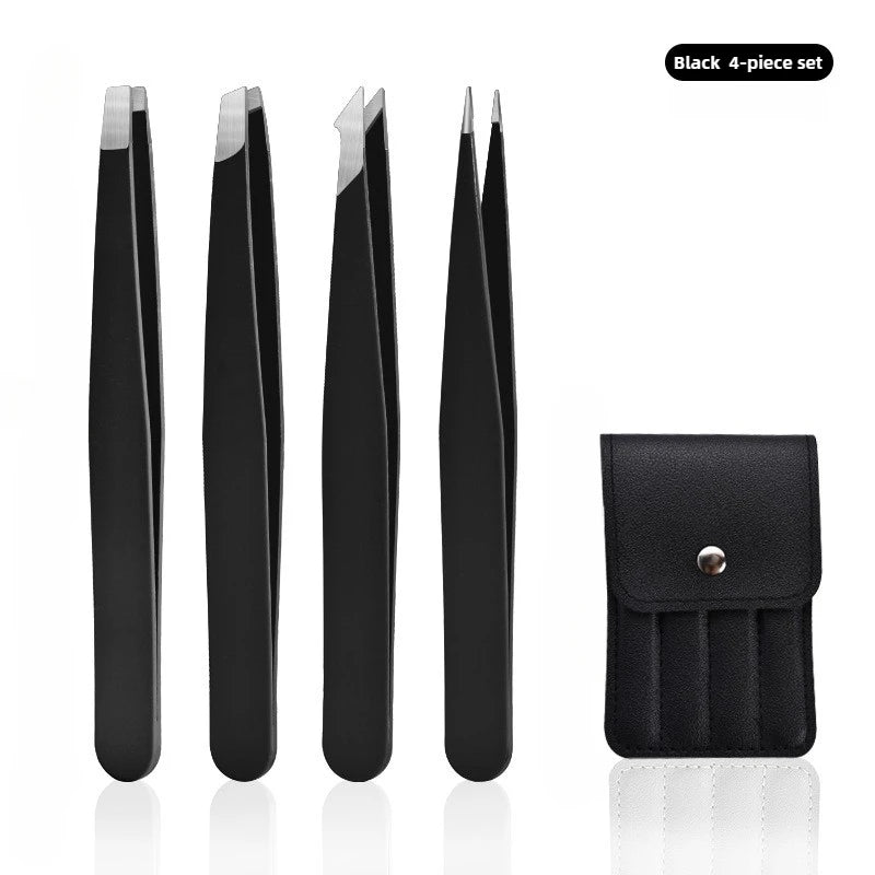 Nova Glam Essentials 4-Pack Precision Eyebrow Tweezers – Professional Stainless Steel Slanted & Pointed Hair Removal Tools for Fine Hairs & Grooming