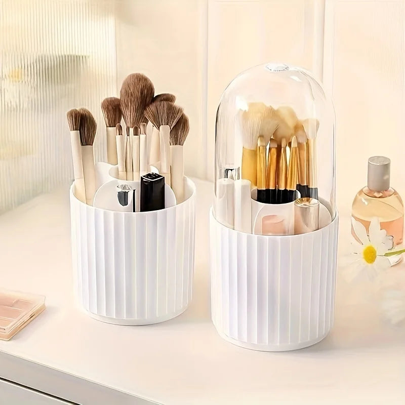 Nova Glam Essentials Rotating Makeup Brush Organizer – Acrylic Cylinder with Dustproof Lid