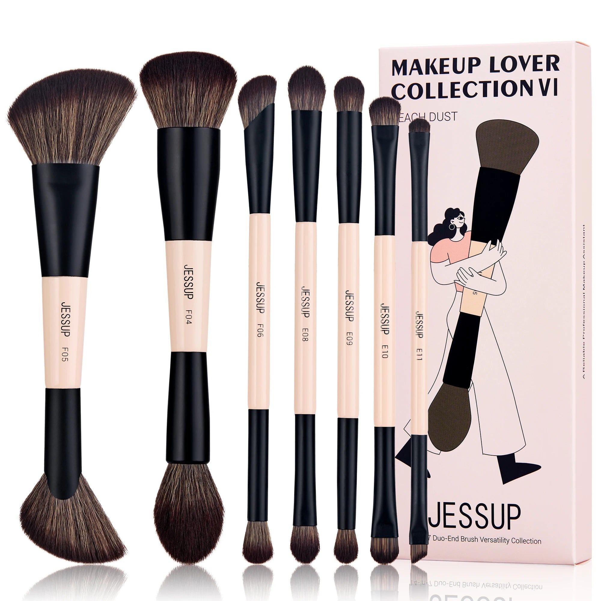 Nova Glam Essentials Double-Sided Brush Set – Bright Cyan Vegan Brushes for Multi-Use Makeup