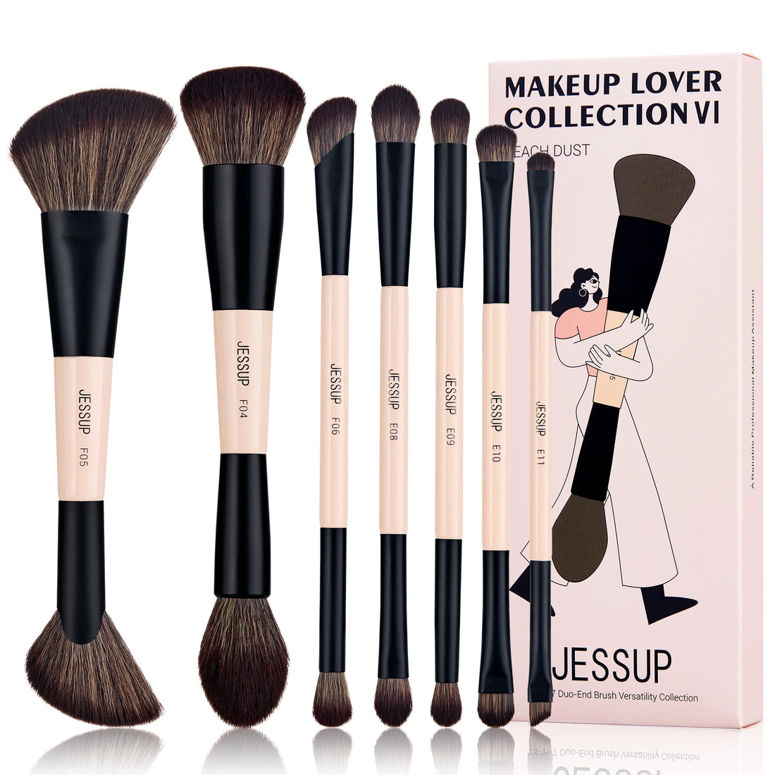 Nova Glam Essentials Double-Sided Brush Set – Bright Cyan Vegan Brushes for Multi-Use Makeup