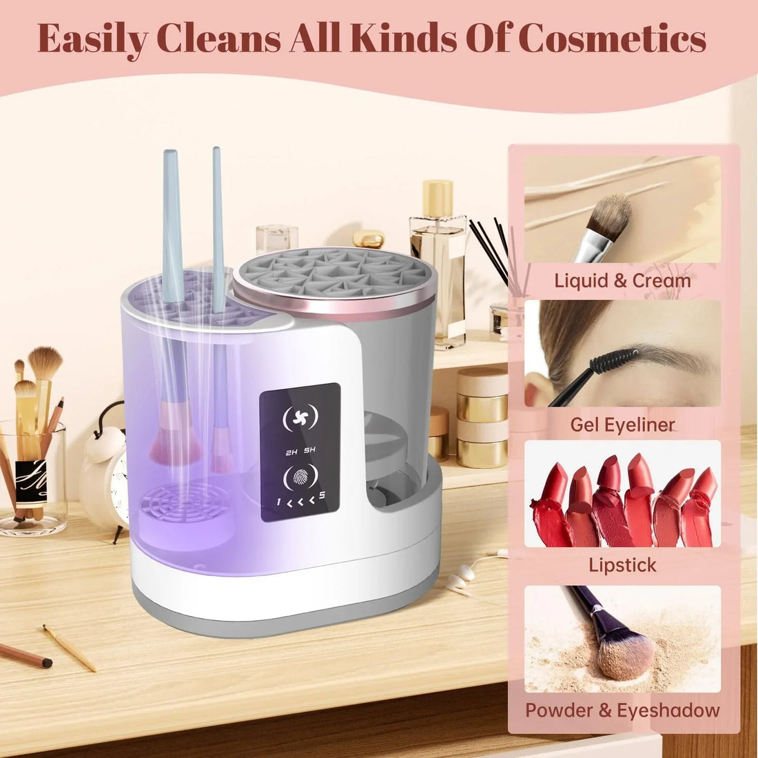 Nova Glam Essentials 3-in-1 Electric Makeup Brush Cleaner & Dryer – Portable USB-Powered Cleaning Station with Timer, Silicone Bowl & Brush Holder