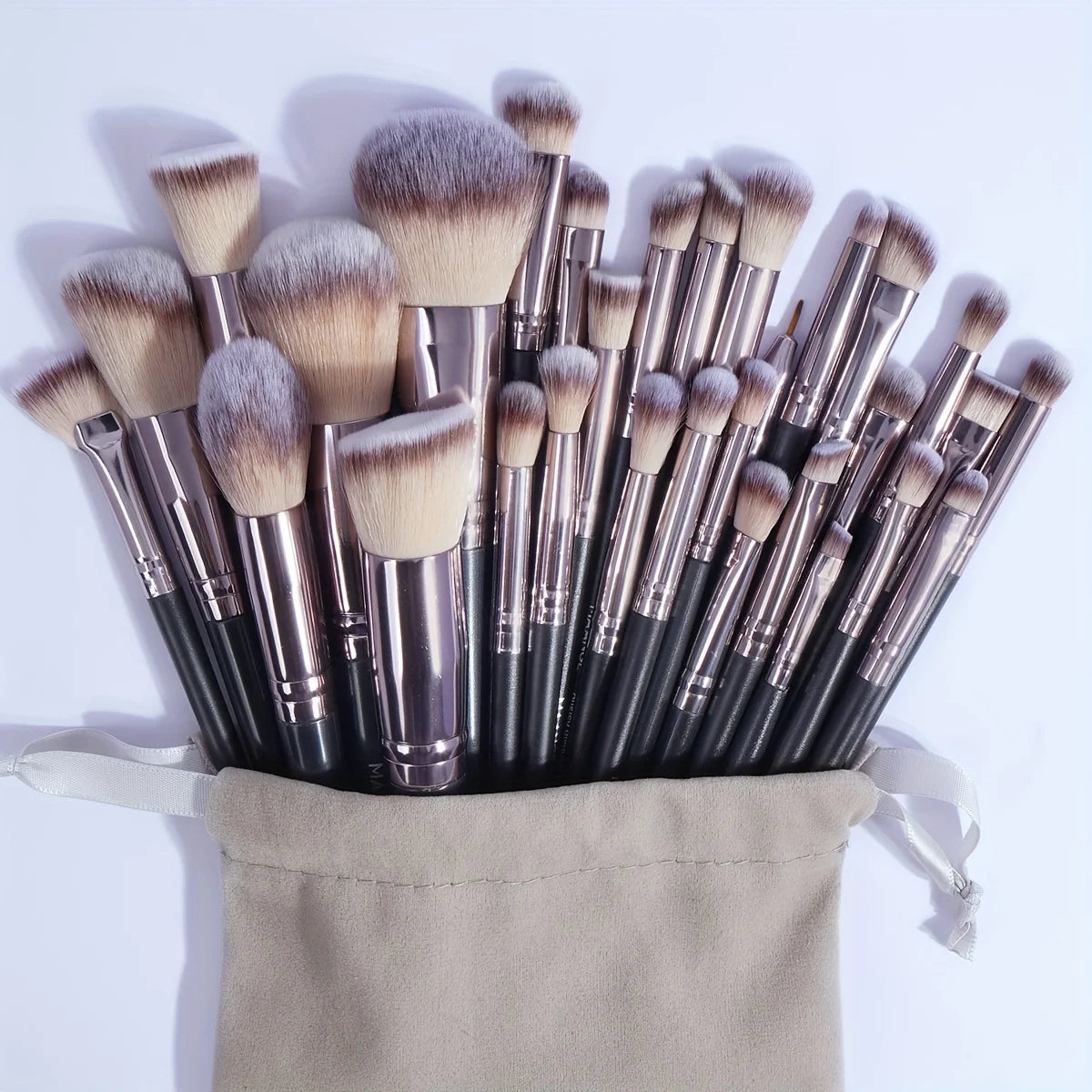Nova Glam Essentials 30-Piece Vegan Makeup Brush Set – Professional Nylon Brushes with Travel Pouch
