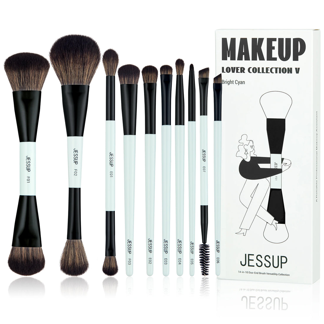 Nova Glam Essentials Double-Sided Brush Set – Bright Cyan Vegan Brushes for Multi-Use Makeup