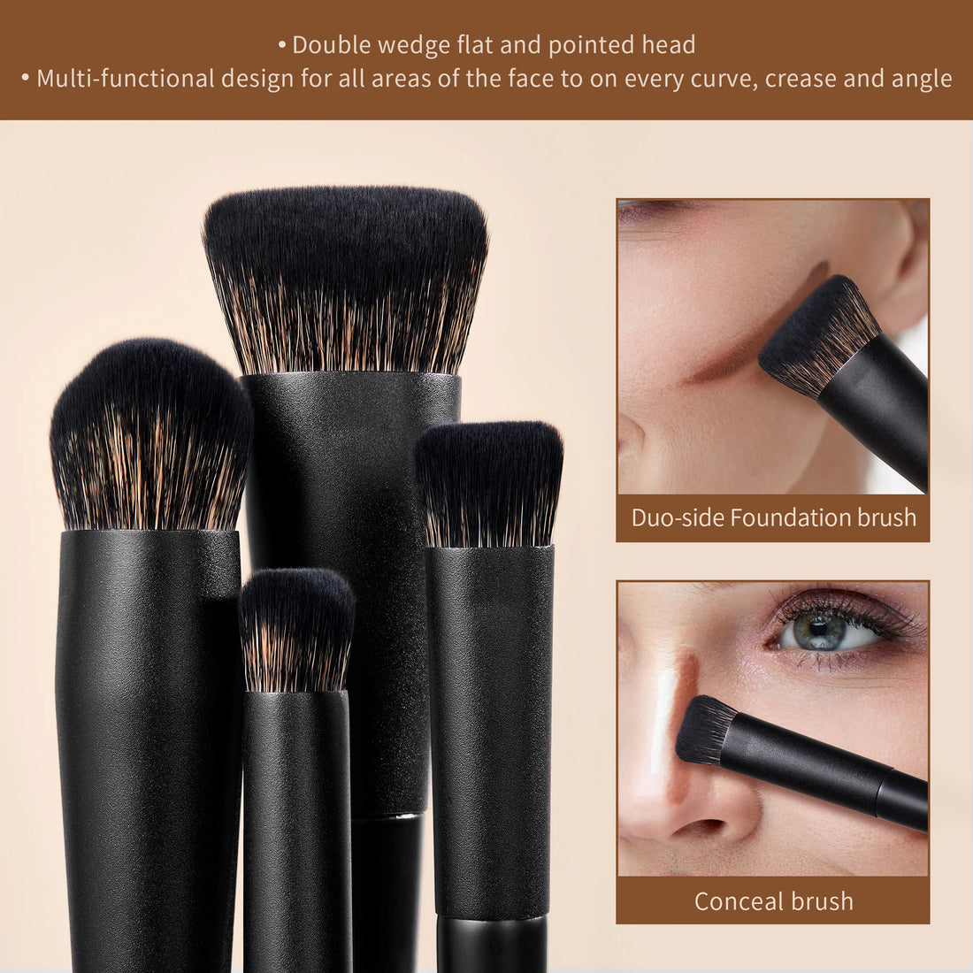 Nova Glam Essentials 14-Piece Professional Makeup Brush Set - Vegan Synthetic Contour, Foundation & Eyeshadow Kit with Gift Box