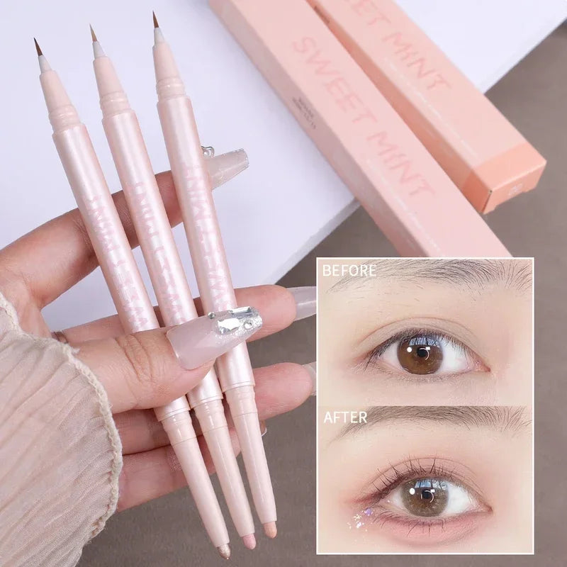 Nova Glam Essentials Double-Ended Silkworm Makeup Pen - Waterproof Nude Contour Liner & Shimmer Highlighter for Eyes, Nose & Brows