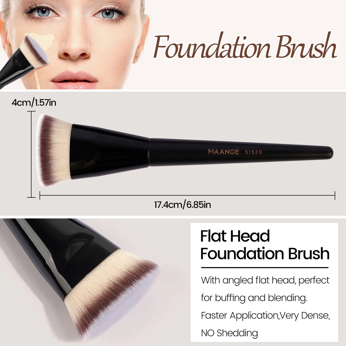 Nova Glam Essentials 3-Piece Makeup Brush Set – Angled, Round & Flat Foundation Brushes
