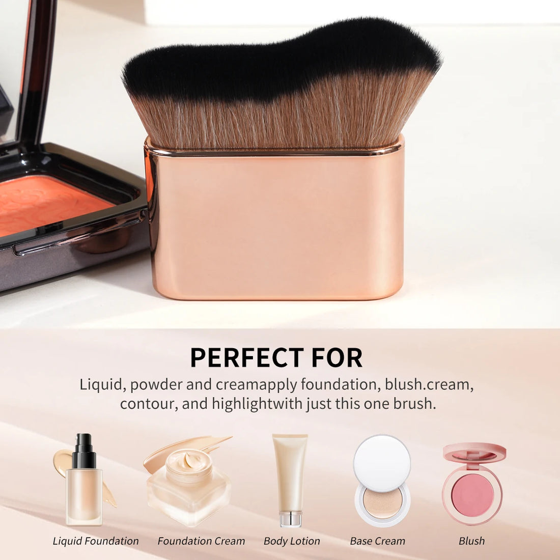 Nova Glam Essentials Pro Kabuki Brush – Gold/Rose Gold Contour & Self-Tanner Applicator