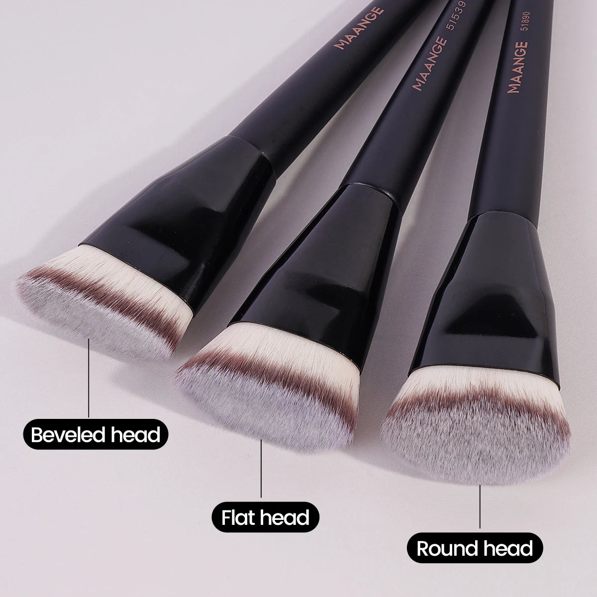 Nova Glam Essentials 3-Piece Makeup Brush Set – Angled, Round & Flat Foundation Brushes
