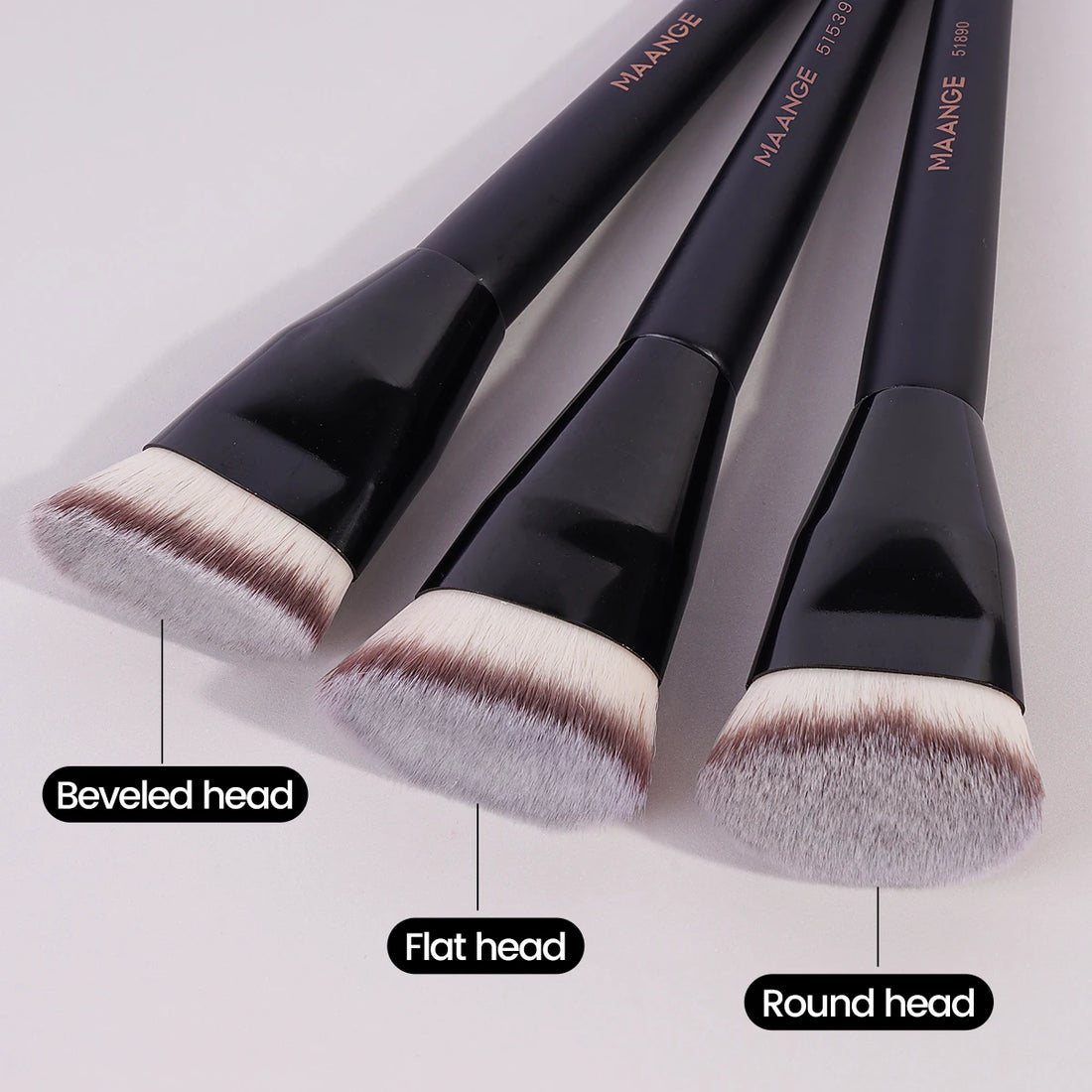 Nova Glam Essentials 3-Piece Makeup Brush Set – Angled, Round & Flat Foundation Brushes