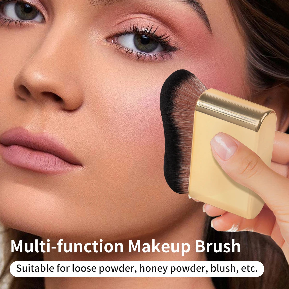 Nova Glam Essentials Pro Kabuki Brush – Gold/Rose Gold Contour & Self-Tanner Applicator