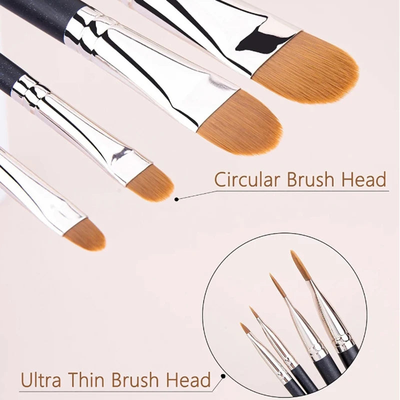 Nova Glam Essentials 4-Size Ultra-Thin Foundation Brush Set – Flat Round Liquid/Cream Concealer & Contour Makeup Tools