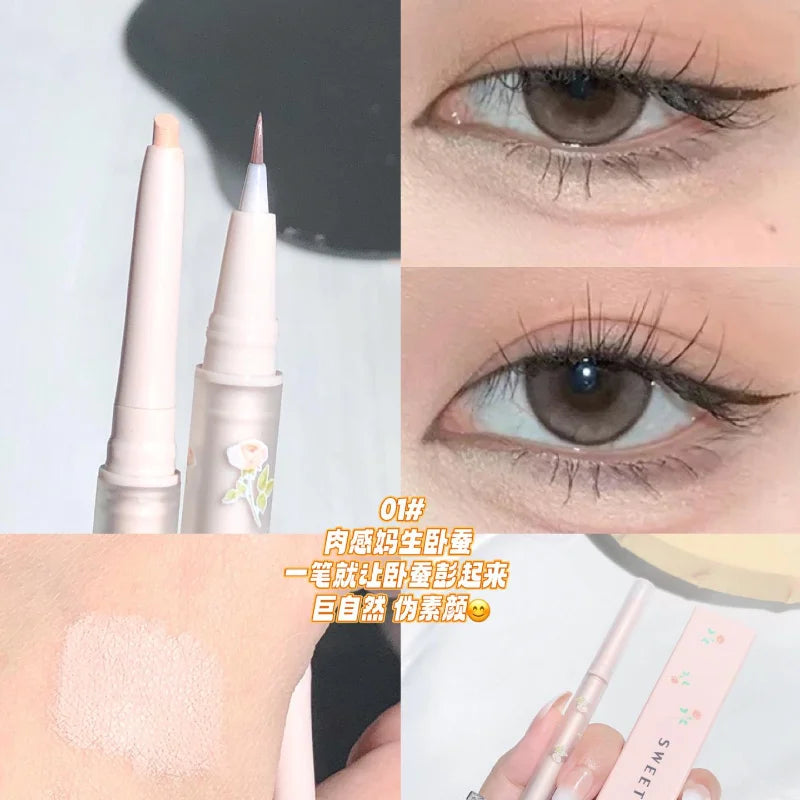 Nova Glam Essentials Double-Ended Silkworm Makeup Pen - Waterproof Nude Contour Liner & Shimmer Highlighter for Eyes, Nose & Brows