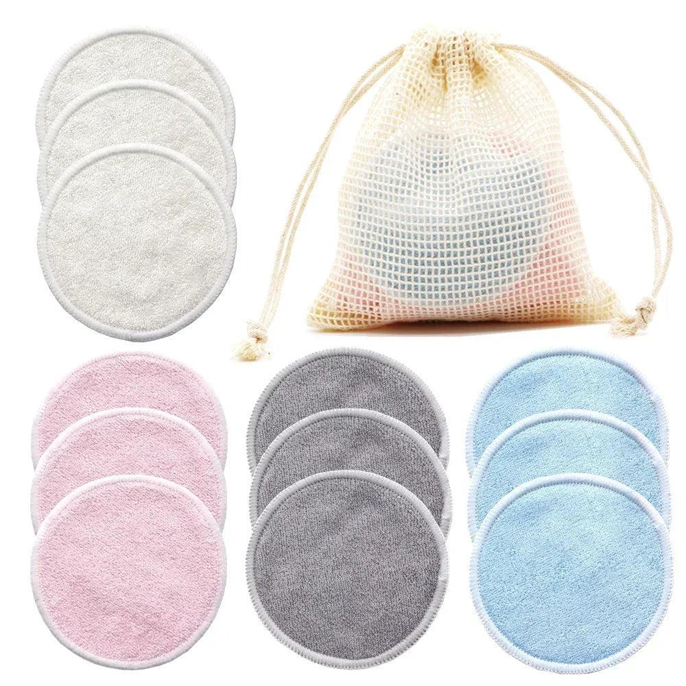 Nova Glam Essentials 12-Pack Reusable Bamboo Makeup Remover Pads – Eco-Friendly 8cm (3.15") Washable Facial Rounds for Nursing, Skincare & Makeup Removal