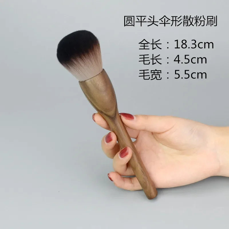 Nova Glam Essentials Big Soft Powder Brush – Walnut Wood Handle & Fluffy Synthetic Bristles
