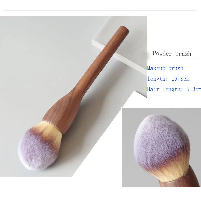 Nova Glam Essentials Retro Walnut Powder Brush – Large Soft Bristles for Powder & Blush