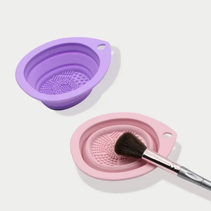 Nova Glam Essentials electric brush cleaner washing 5 brushes simultaneously in clear bowl