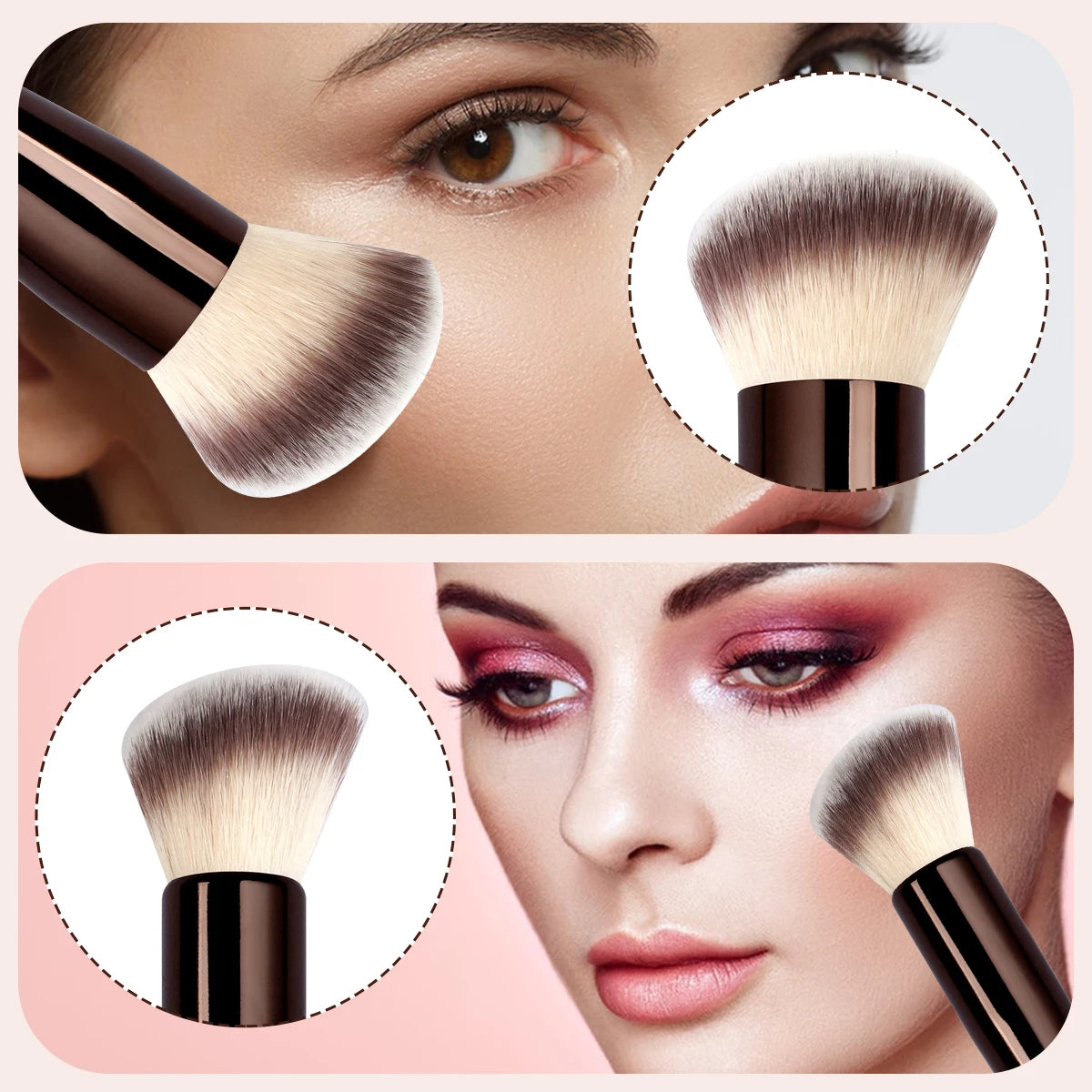 Nova Glam Essentials Dual-Ended Contour & Foundation Brush – Coffee-Colored Metal Handle Design