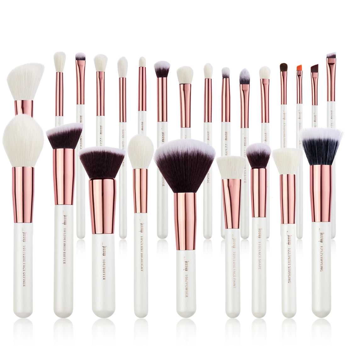 Nova Glam Essentials 25-Piece Luxury Brush Set – Rose Gold Ferrules & Pearl-White Handles