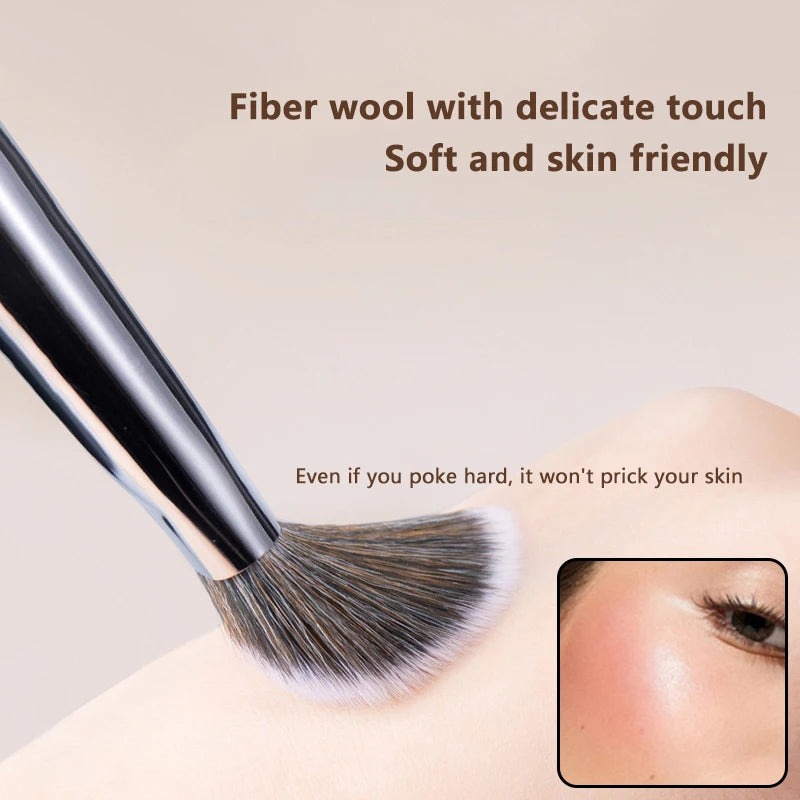 Nova Glam Essentials Dual-Ended Blush Brush - Precision Angled & Mini Powder Brush for Contour, Highlight & Blush