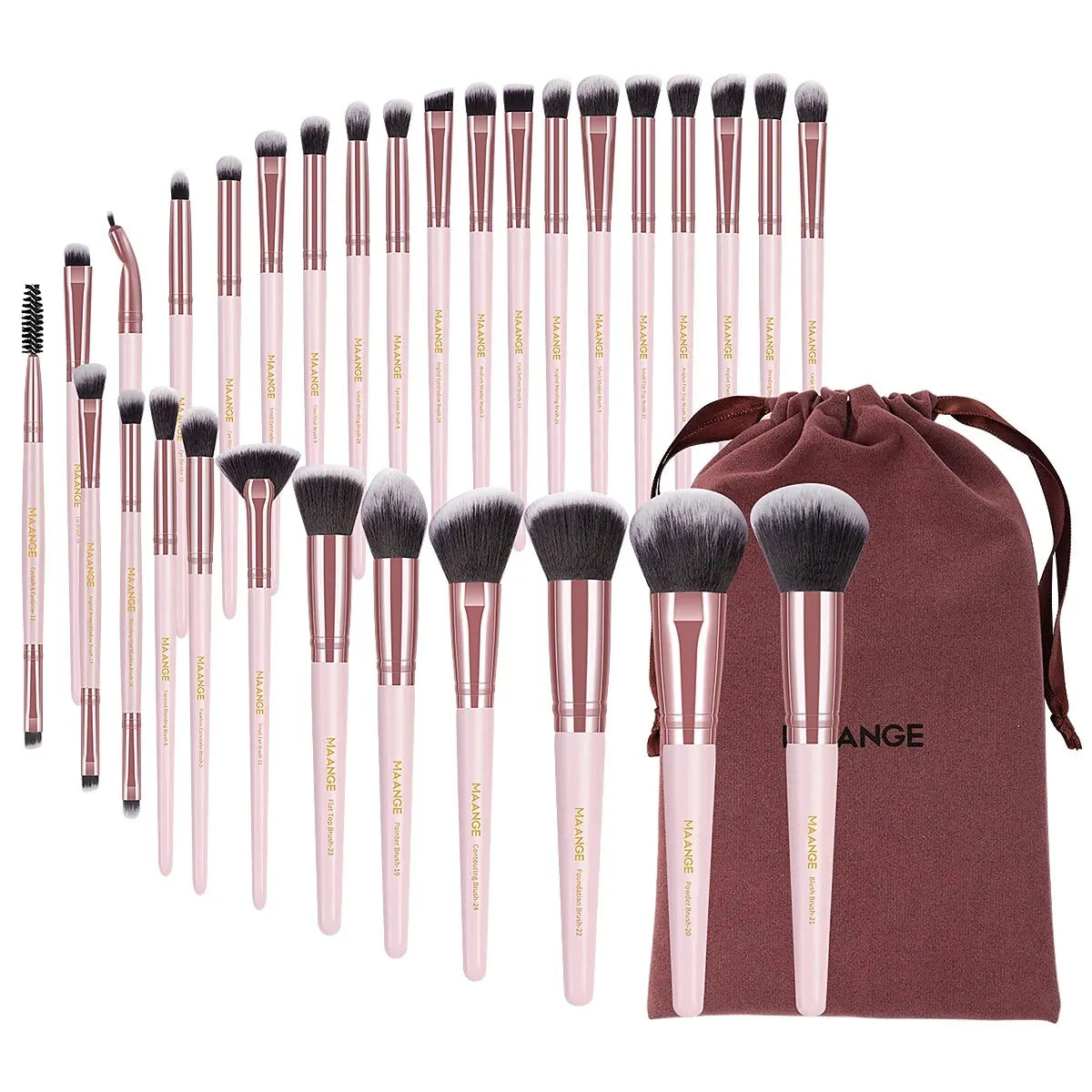 Nova Glam Essentials 30-Piece Vegan Makeup Brush Set – Professional Nylon Brushes with Travel Pouch