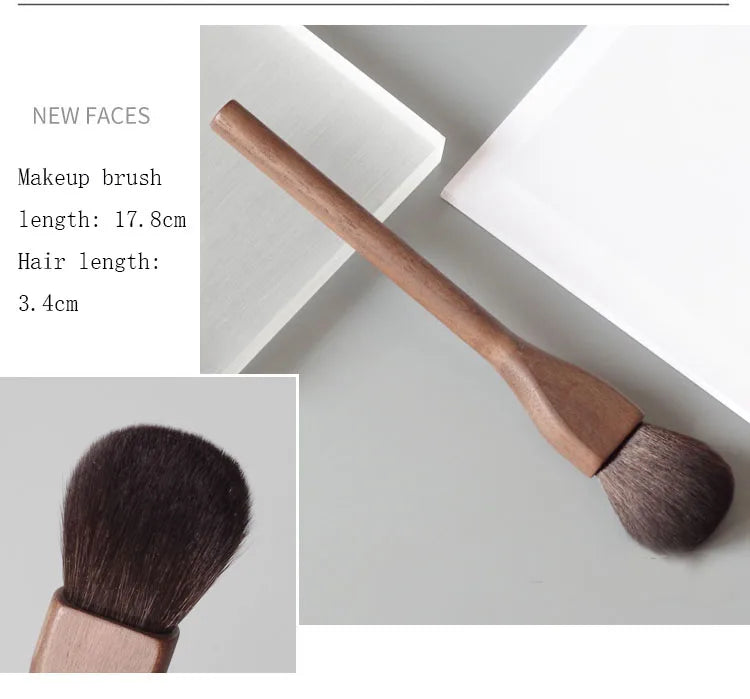 Nova Glam Essentials Retro Walnut Powder Brush – Large Soft Bristles for Powder & Blush