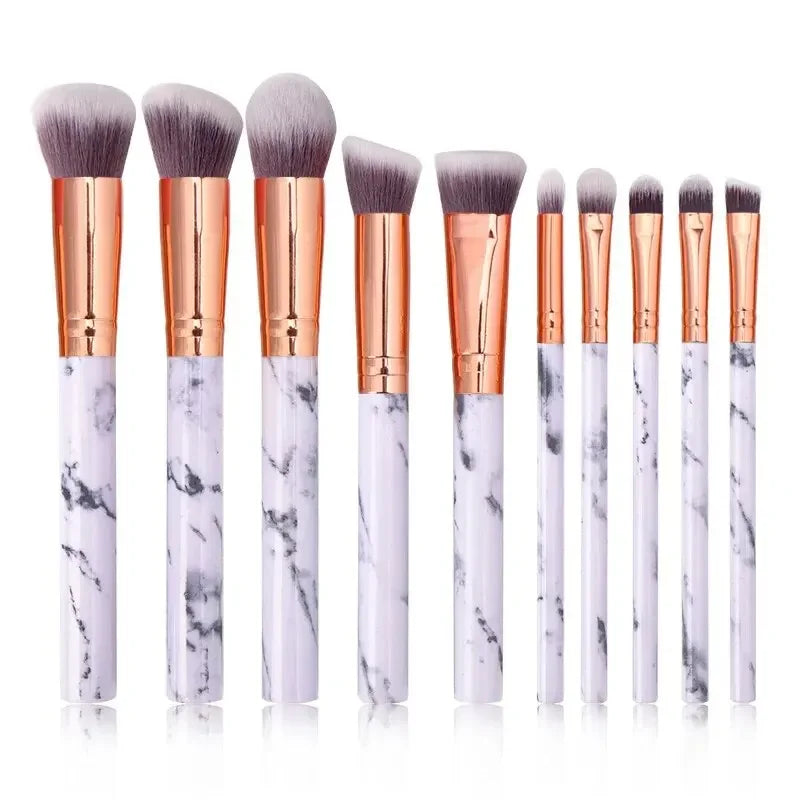 Nova Glam Essentials 10-Piece Marble Brush Set – Vegan Synthetic Kabuki & Eyeshadow Brushes
