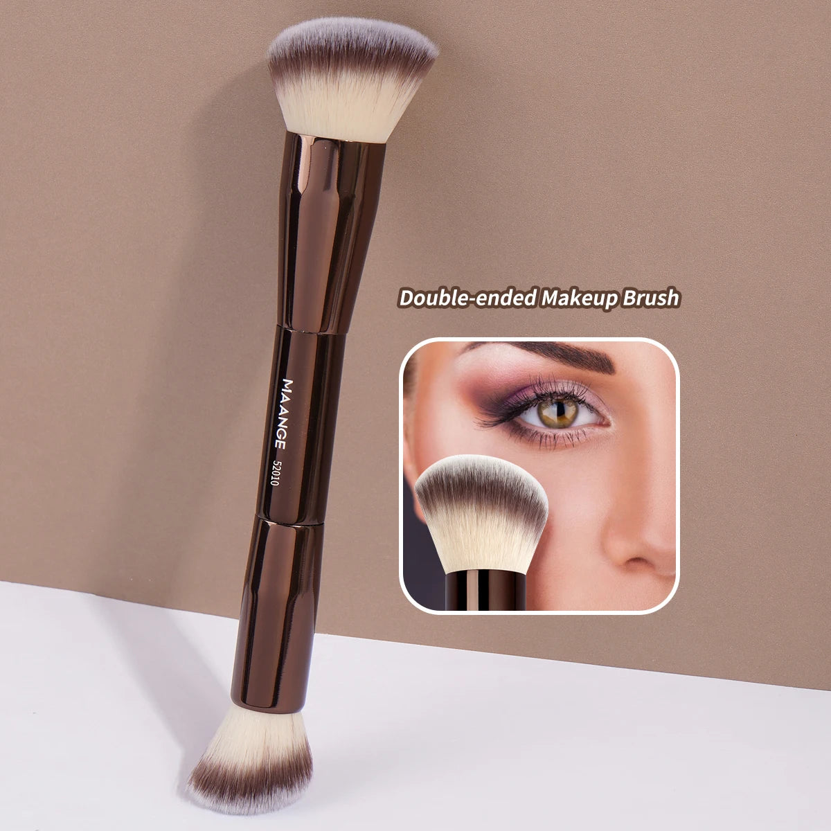 Nova Glam Essentials Dual-Ended Contour & Foundation Brush – Coffee-Colored Metal Handle Design