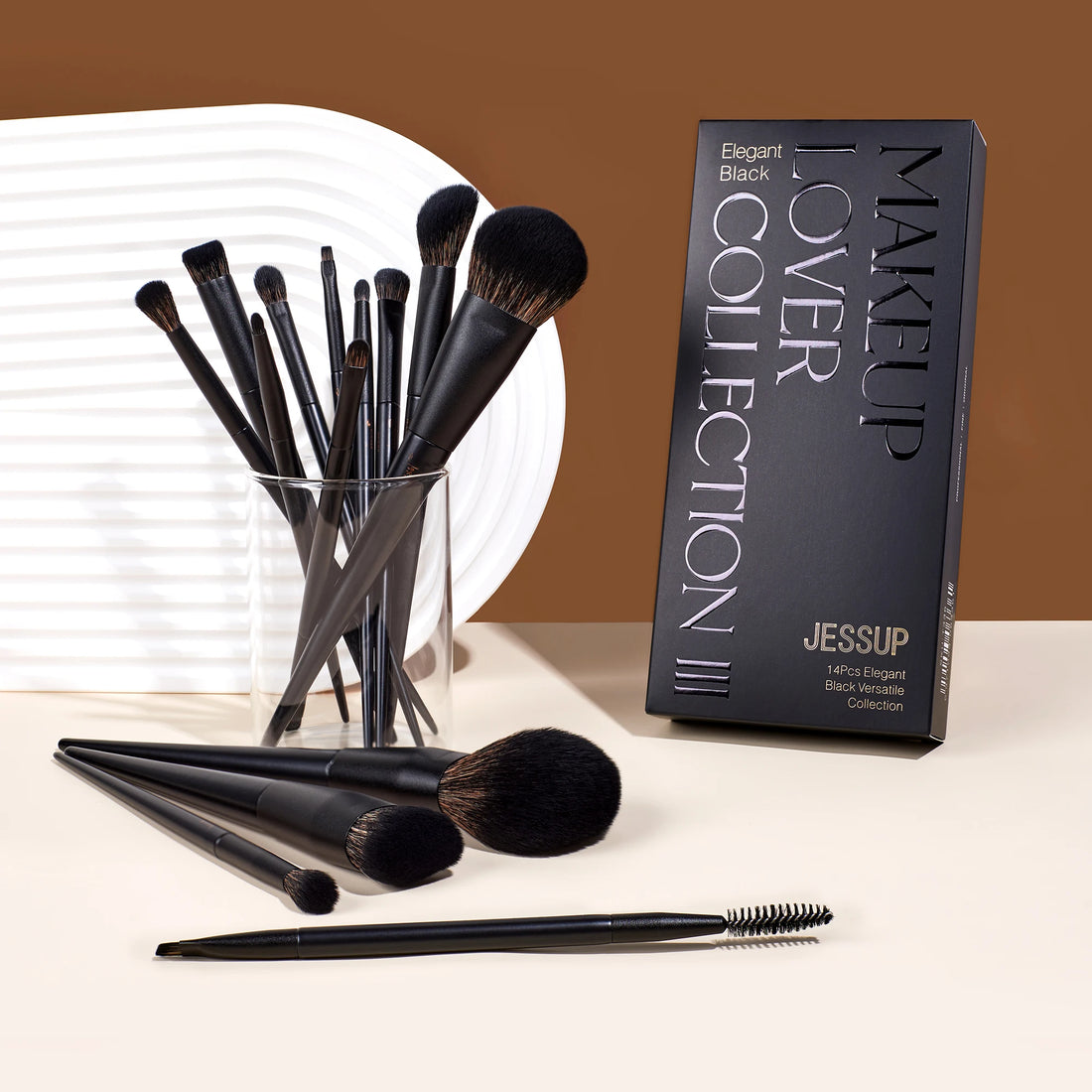 Nova Glam Essentials 14-Piece Professional Makeup Brush Set - Vegan Synthetic Contour, Foundation & Eyeshadow Kit with Gift Box