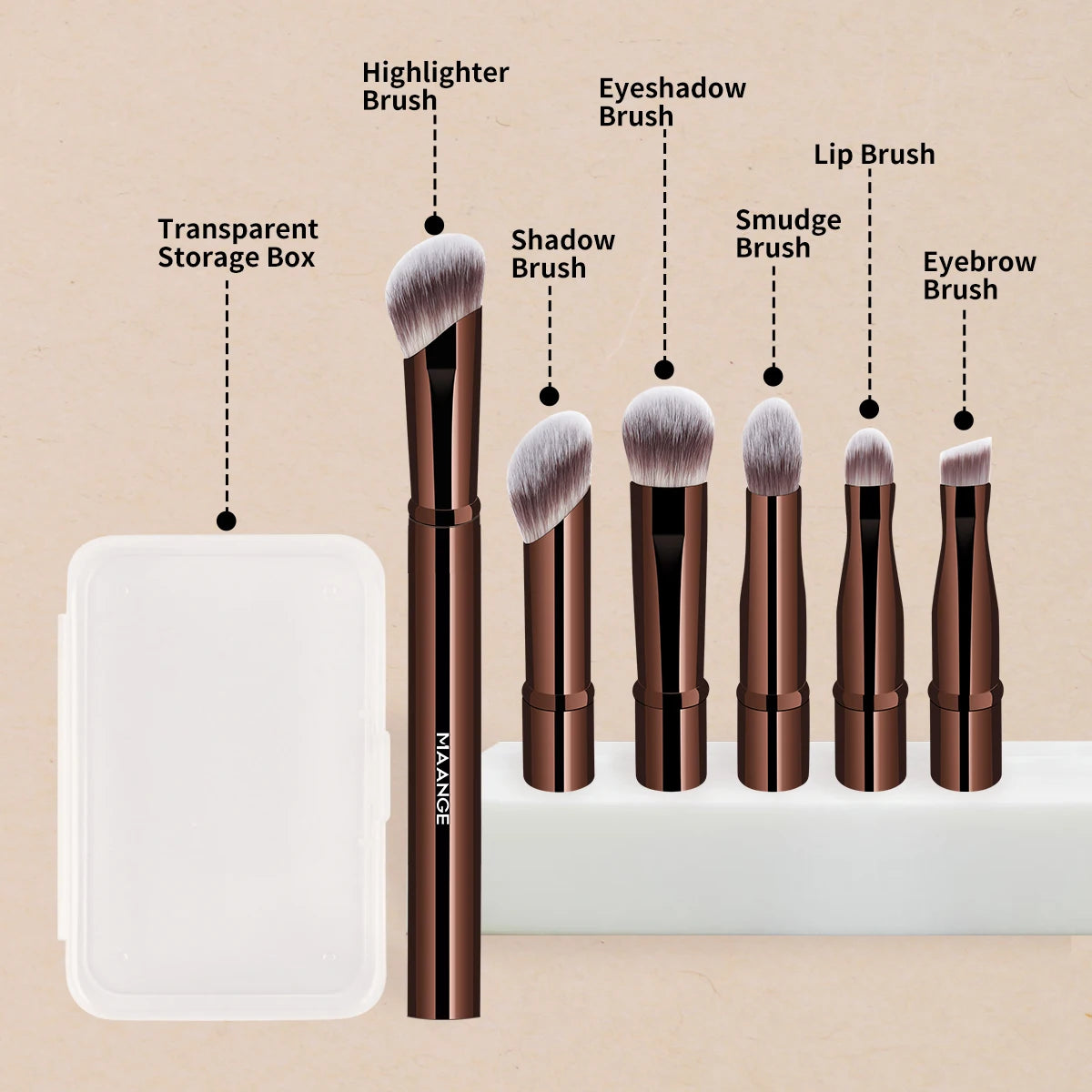 Nova Glam Essentials 6-Piece Detachable Travel Brush Set – Compact Metal Handle Design