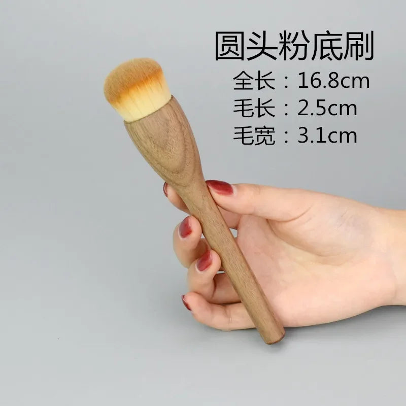 Nova Glam Essentials Big Soft Powder Brush – Walnut Wood Handle & Fluffy Synthetic Bristles