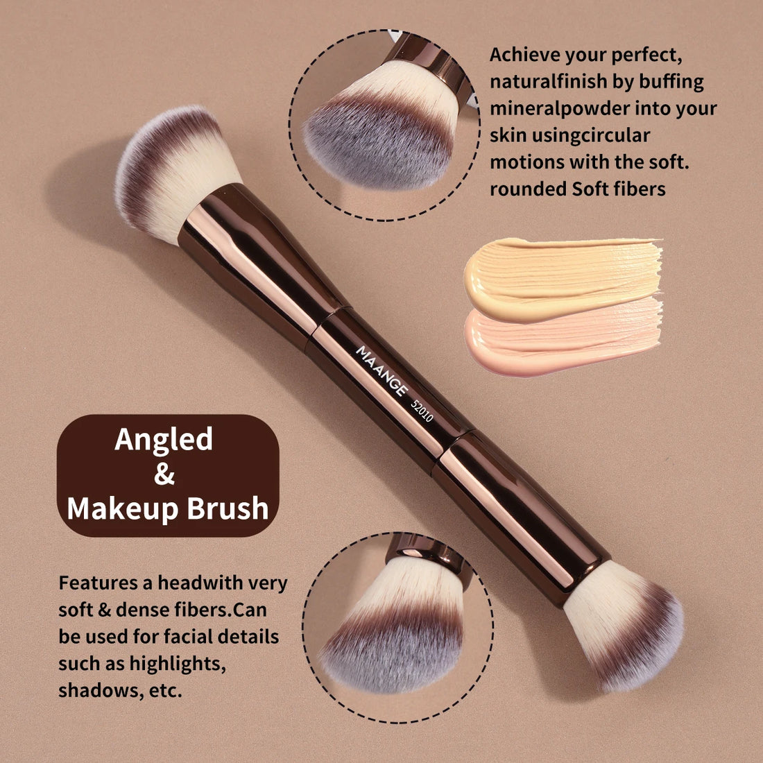 Nova Glam Essentials Dual-Ended Contour & Foundation Brush – Coffee-Colored Metal Handle Design