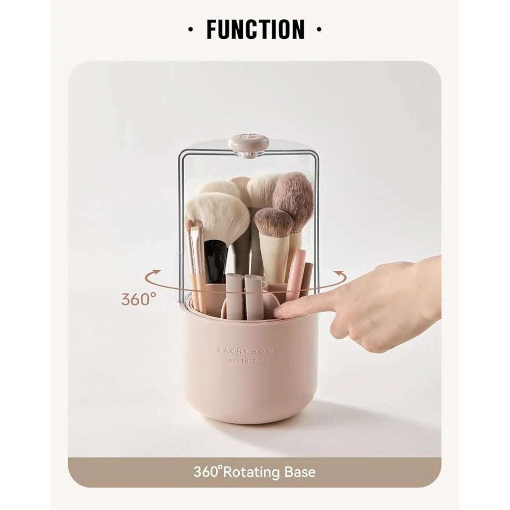 Nova Glam Essentials 360° Rotating Makeup Brush Organizer – Dustproof Lid, 7 Compartments & Waterproof Design