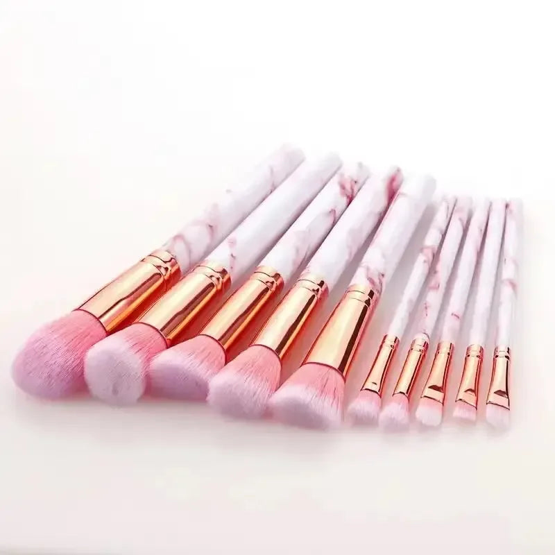 Nova Glam Essentials 10-Piece Marble Brush Set – Vegan Synthetic Kabuki & Eyeshadow Brushes