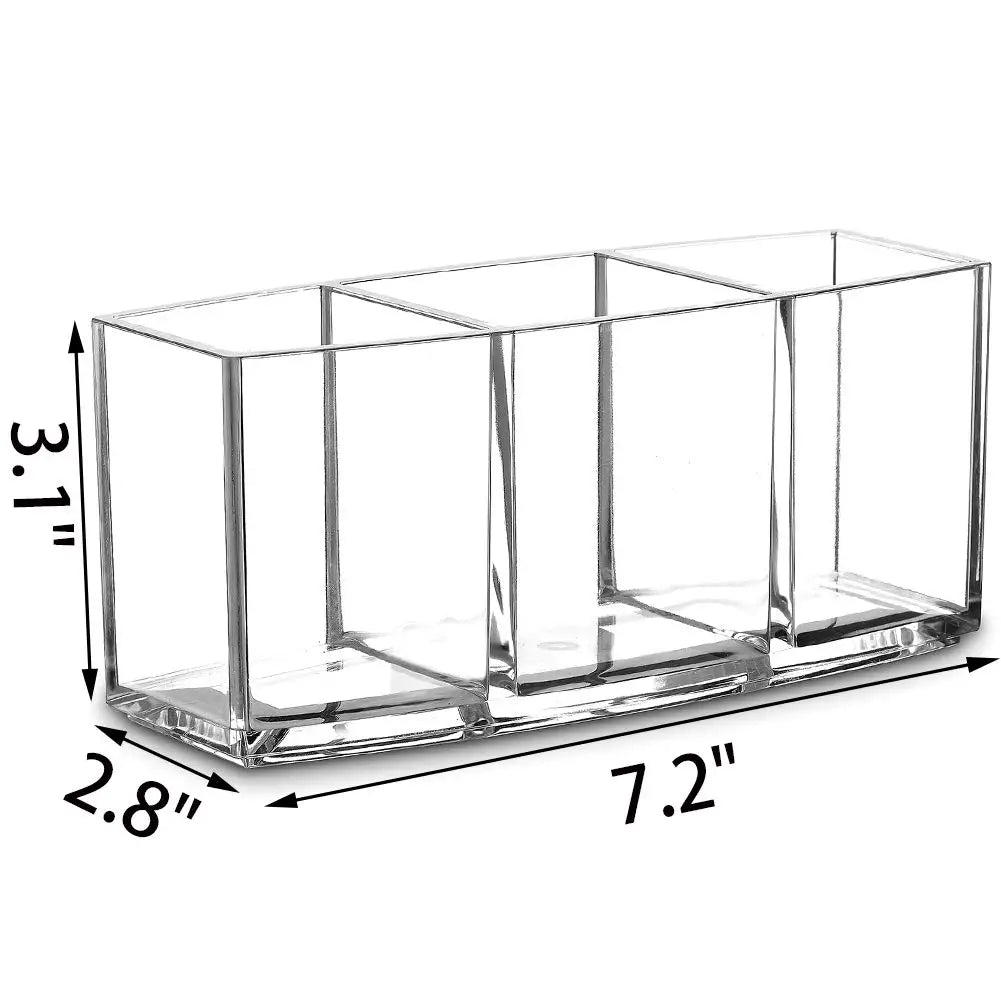 Nova Glam Essentials Clear Makeup Brush Organizer holding 20+ brushes in 3 slots