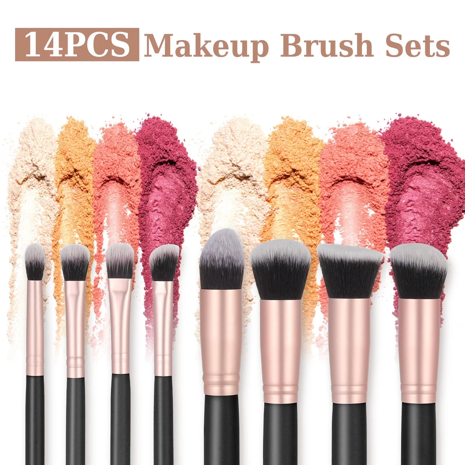 Nova Glam Essentials 14-Piece Professional Makeup Brush Set with PU Leather Holder - Vegan Synthetic Brushes for Full Face & Eyes