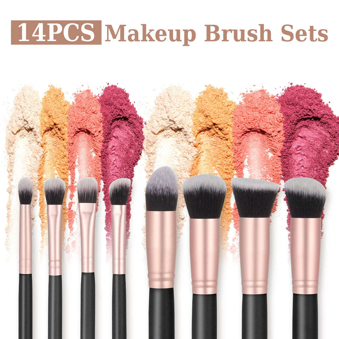 Nova Glam Essentials 14-Piece Professional Makeup Brush Set with PU Leather Holder - Vegan Synthetic Brushes for Full Face & Eyes