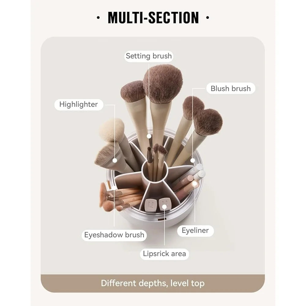 Nova Glam Essentials 360° Rotating Makeup Brush Organizer – Dustproof Lid, 7 Compartments & Waterproof Design