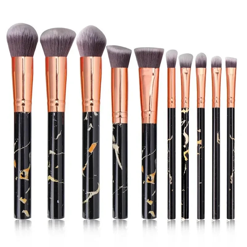 Nova Glam Essentials 10-Piece Marble Brush Set – Vegan Synthetic Kabuki & Eyeshadow Brushes