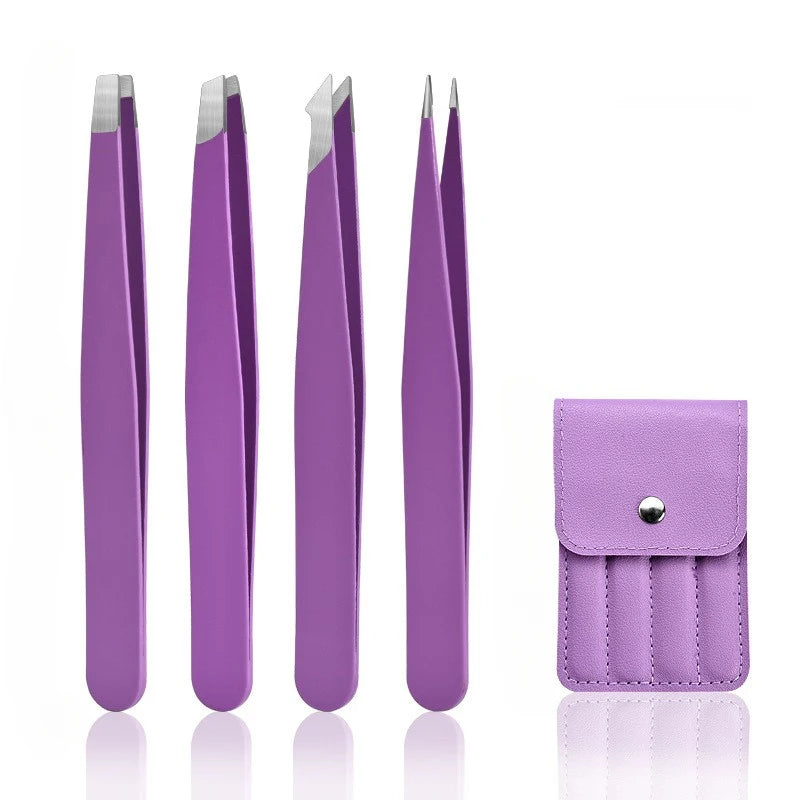Nova Glam Essentials 4-Pack Precision Eyebrow Tweezers – Professional Stainless Steel Slanted & Pointed Hair Removal Tools for Fine Hairs & Grooming