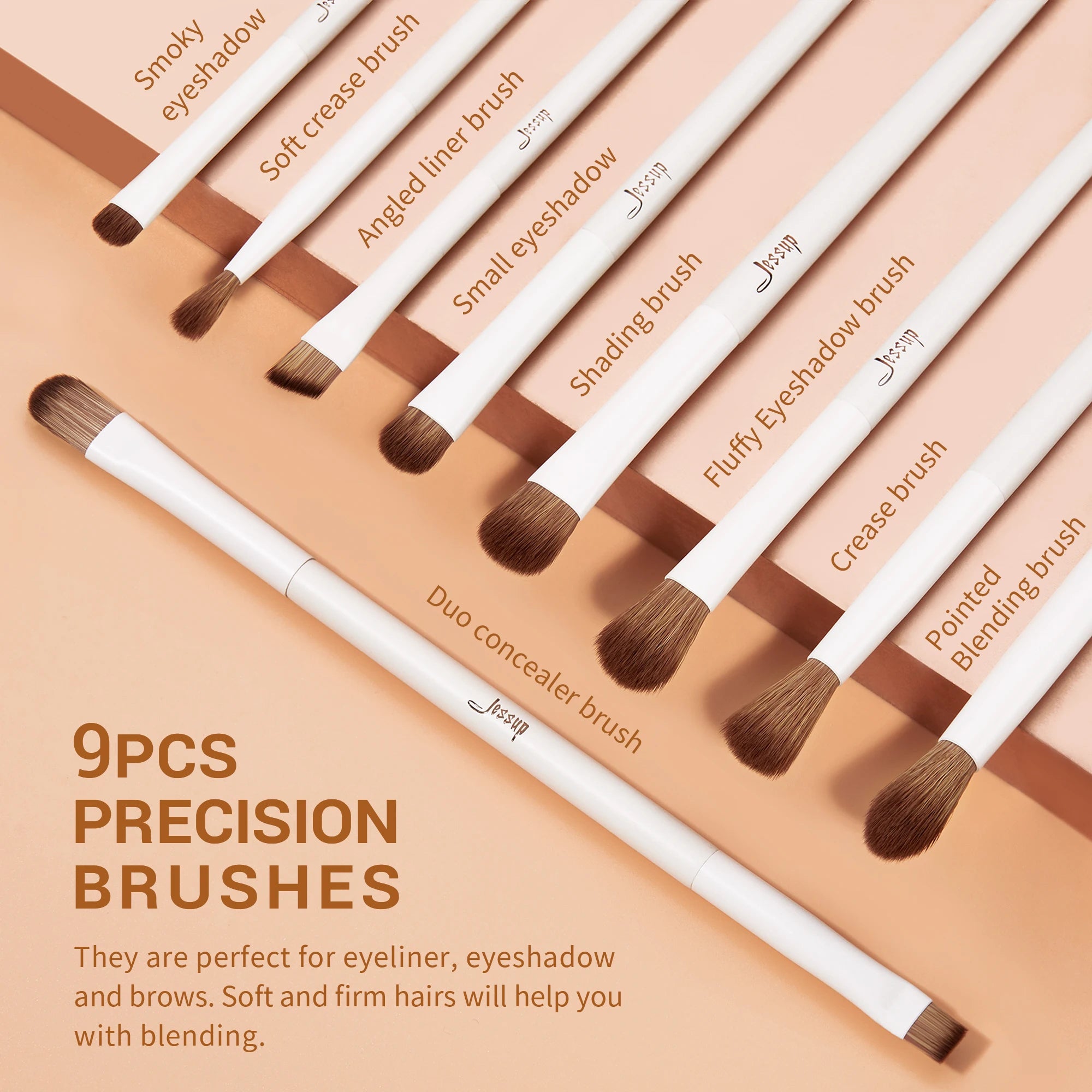 Nova Glam Essentials 14-Piece Vegan Makeup Brush Set – Professional Synthetic & Wood Handle Brushes for Foundation, Contour, Eyeshadow & More (T329)