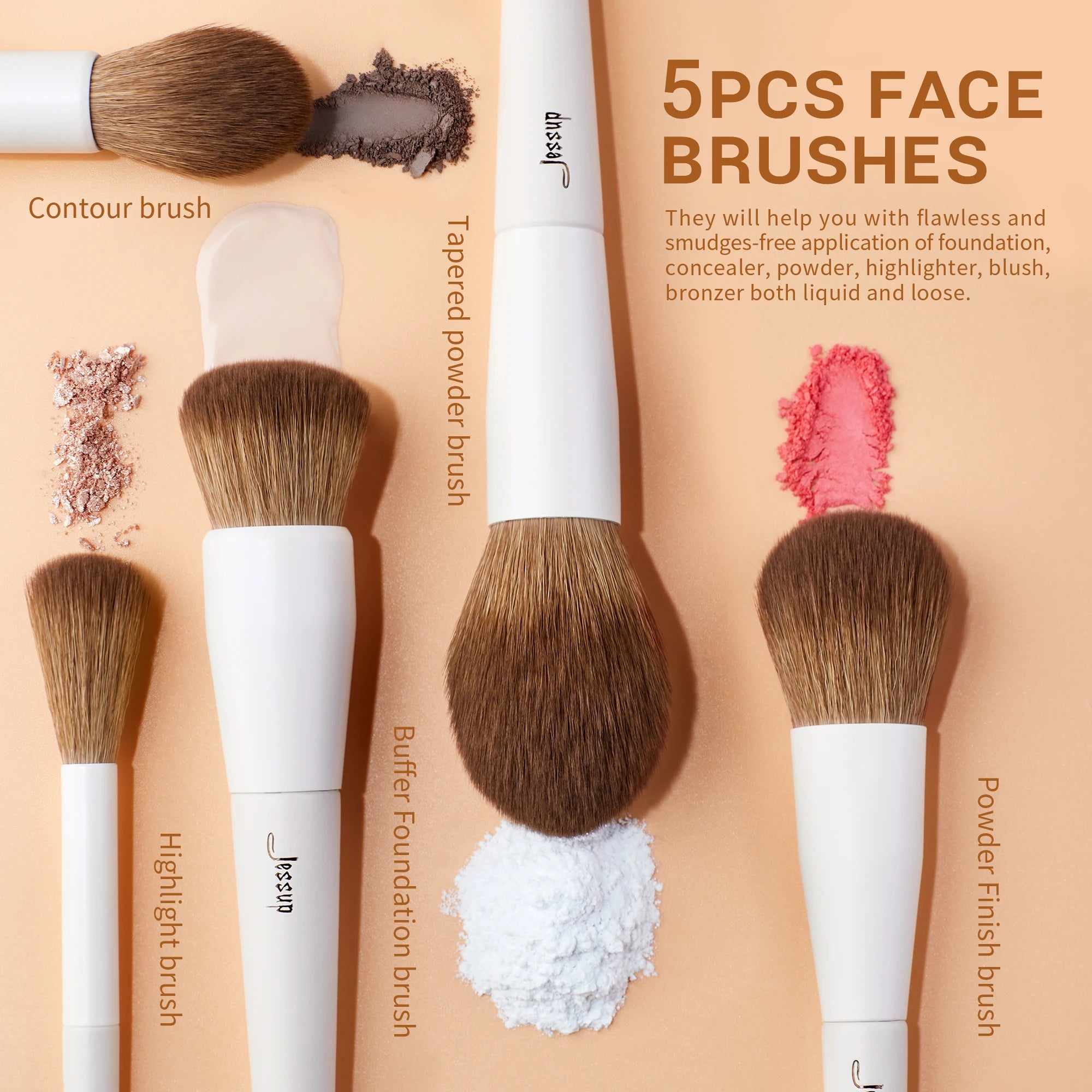 Nova Glam Essentials 14-Piece Vegan Makeup Brush Set – Professional Synthetic & Wood Handle Brushes for Foundation, Contour, Eyeshadow & More (T329)