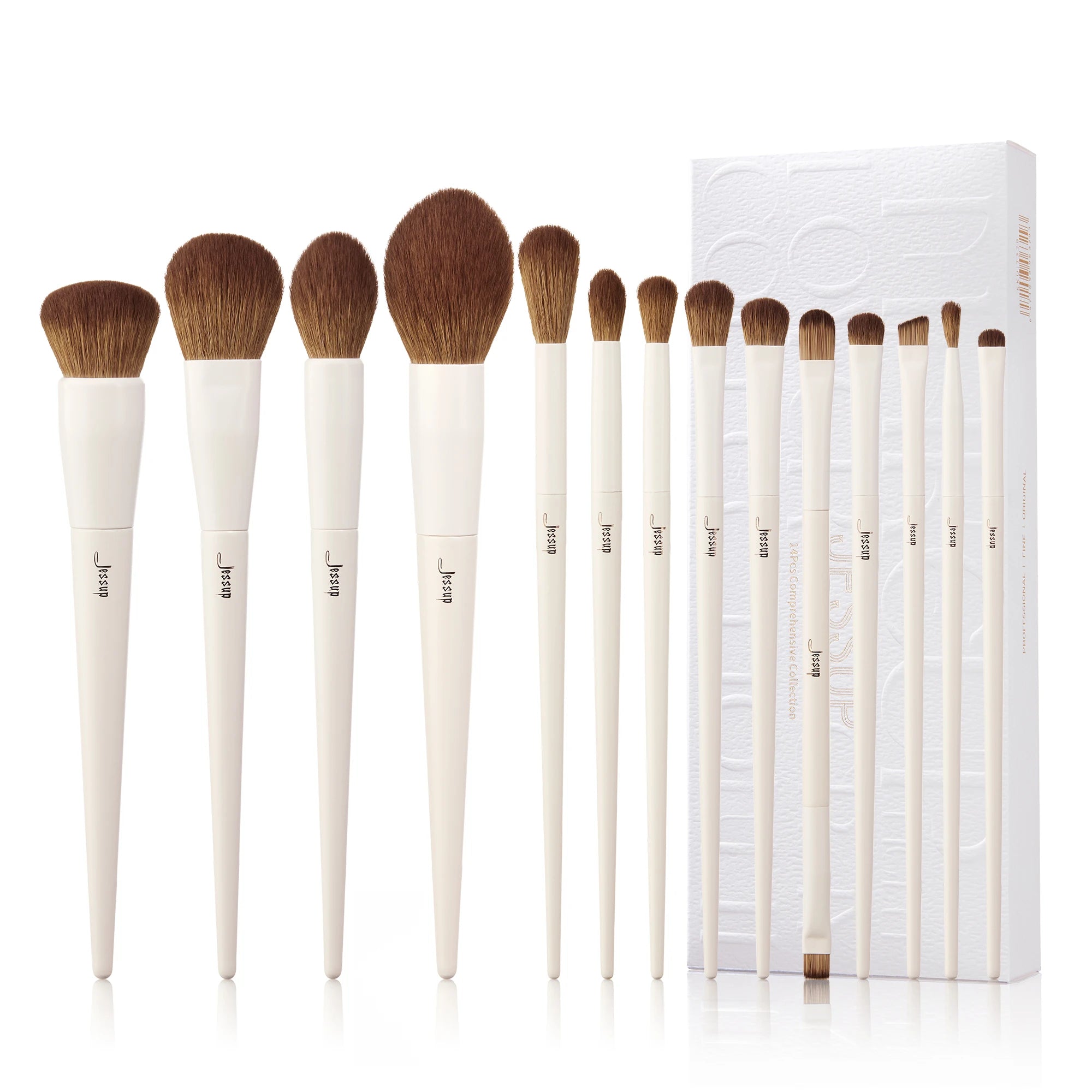 Nova Glam Essentials 14-Piece Vegan Makeup Brush Set – Professional Synthetic & Wood Handle Brushes for Foundation, Contour, Eyeshadow & More (T329)