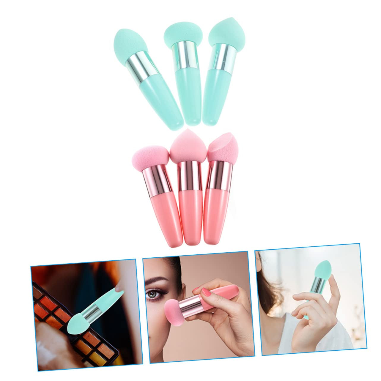 Nova Glam Essentials 6-Piece Makeup Sponge Pen Set - Ergonomic Beauty Puffs for Foundation, Concealer & Powder (Pink)