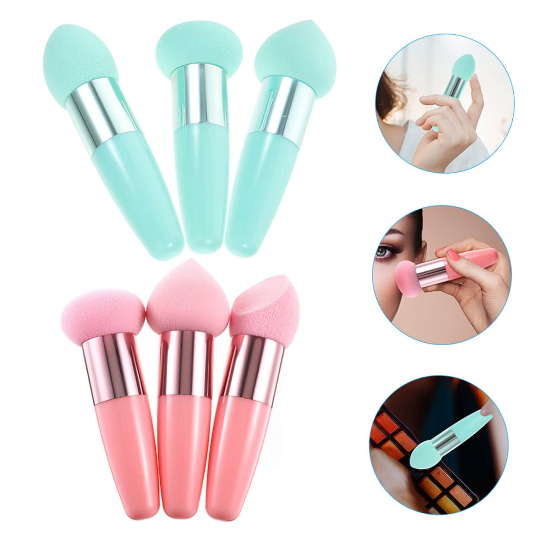 Nova Glam Essentials 6-Piece Makeup Sponge Pen Set - Ergonomic Beauty Puffs for Foundation, Concealer & Powder (Pink)