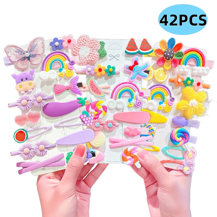 Nova Glam Essentials 42-Piece Baby Hair Clips Set - Resin Barrettes with Animals, Flowers & Rainbows for Girls (Gentle-Grip Design)