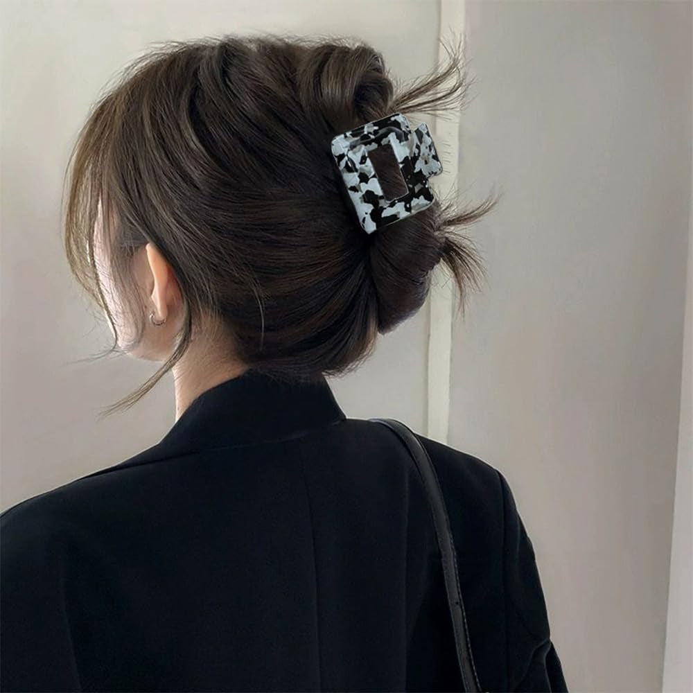 Nova Glam Essentials 8-Piece Square Hair Claw Clips - Medium Tortoise Shell Barrettes with Non-Slip Grip for Women