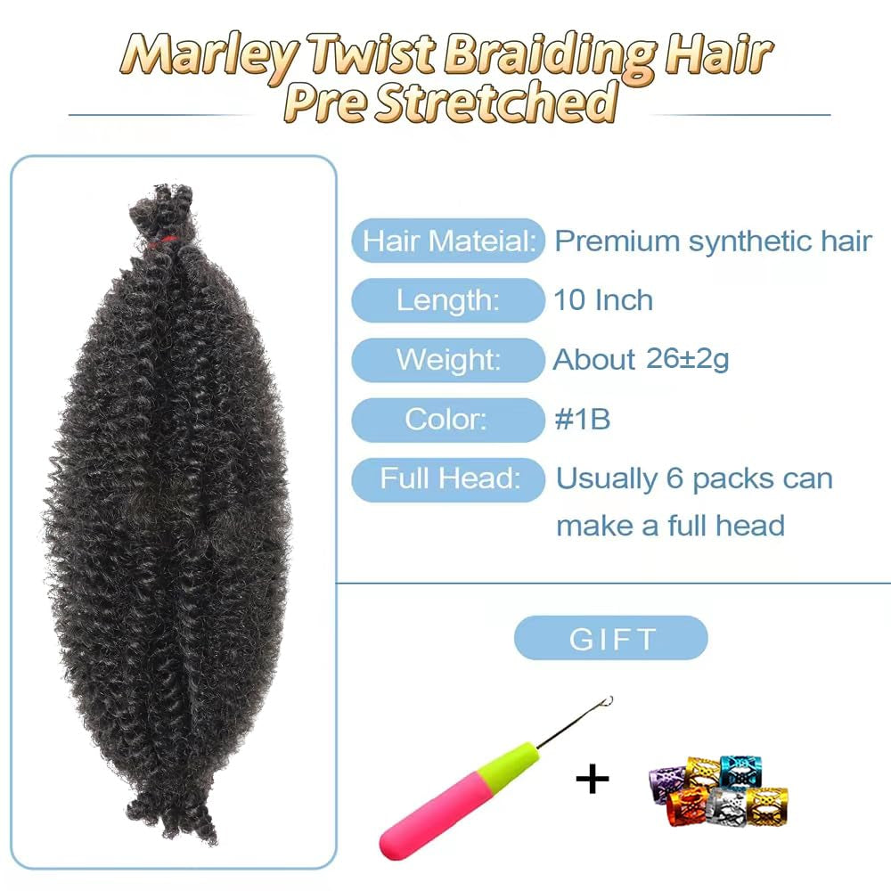 Nova Glam Essentials 10-Inch Marley Braiding Hair - 3-Pack Soft Faux Locs & Twist Hair (Color 1B) for Crochet Styles