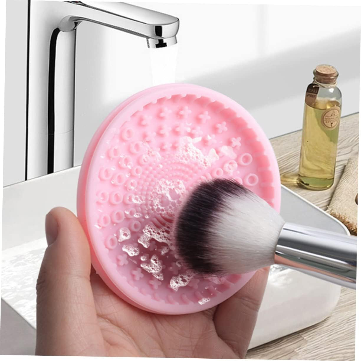 Nova Glam Essentials Dual-Use Silicone Brush Cleaner - Quick-Dry Cleaning Box & Drying Rack for Makeup Tools (Travel Pink)